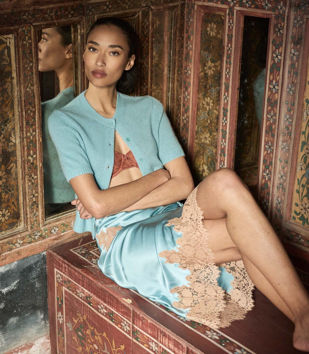 Alesia Cashmere Cardigan in Deep Aquamarine - view 3