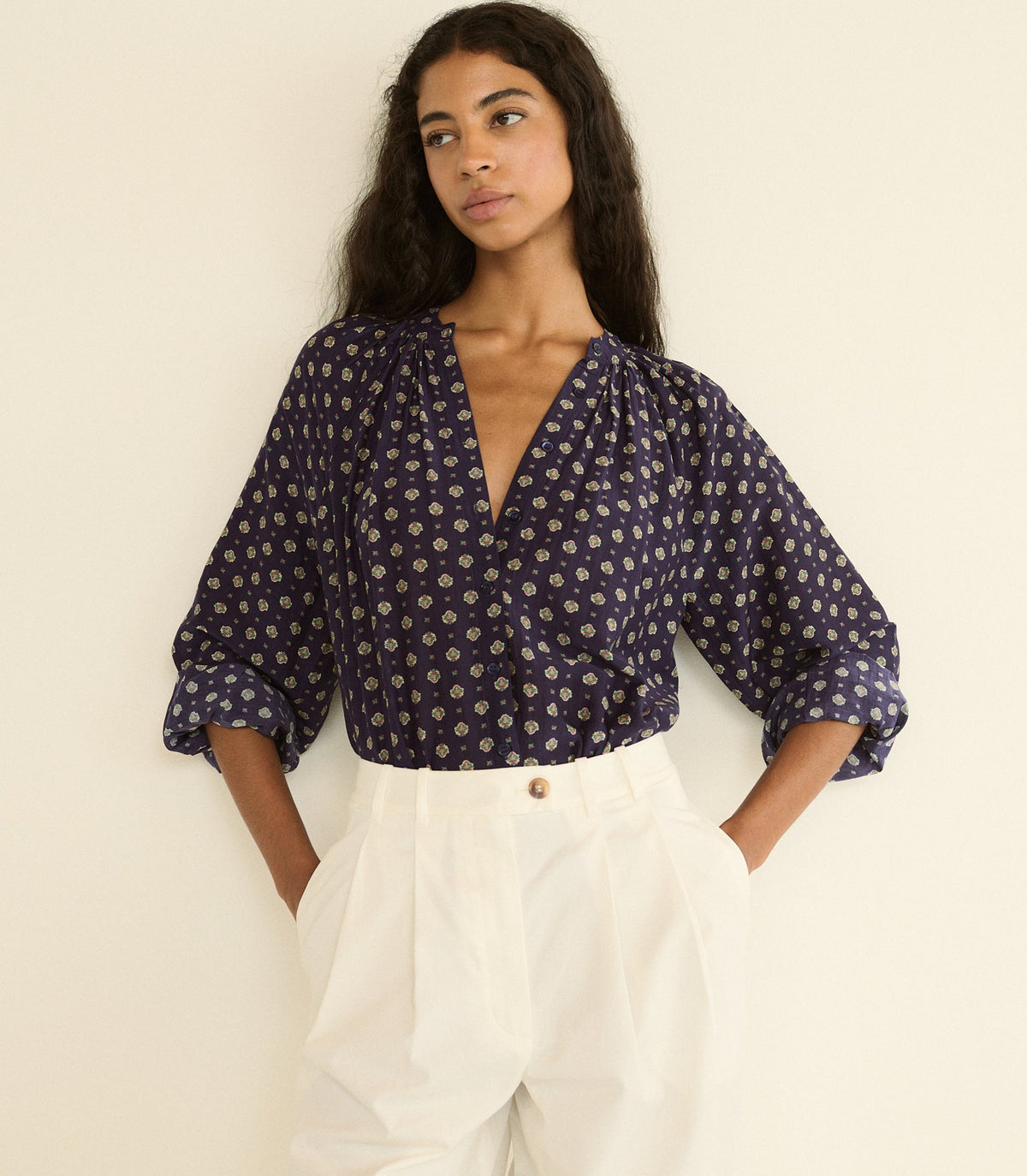 Julienne Top in Navy Cadiz Foulard - view 2