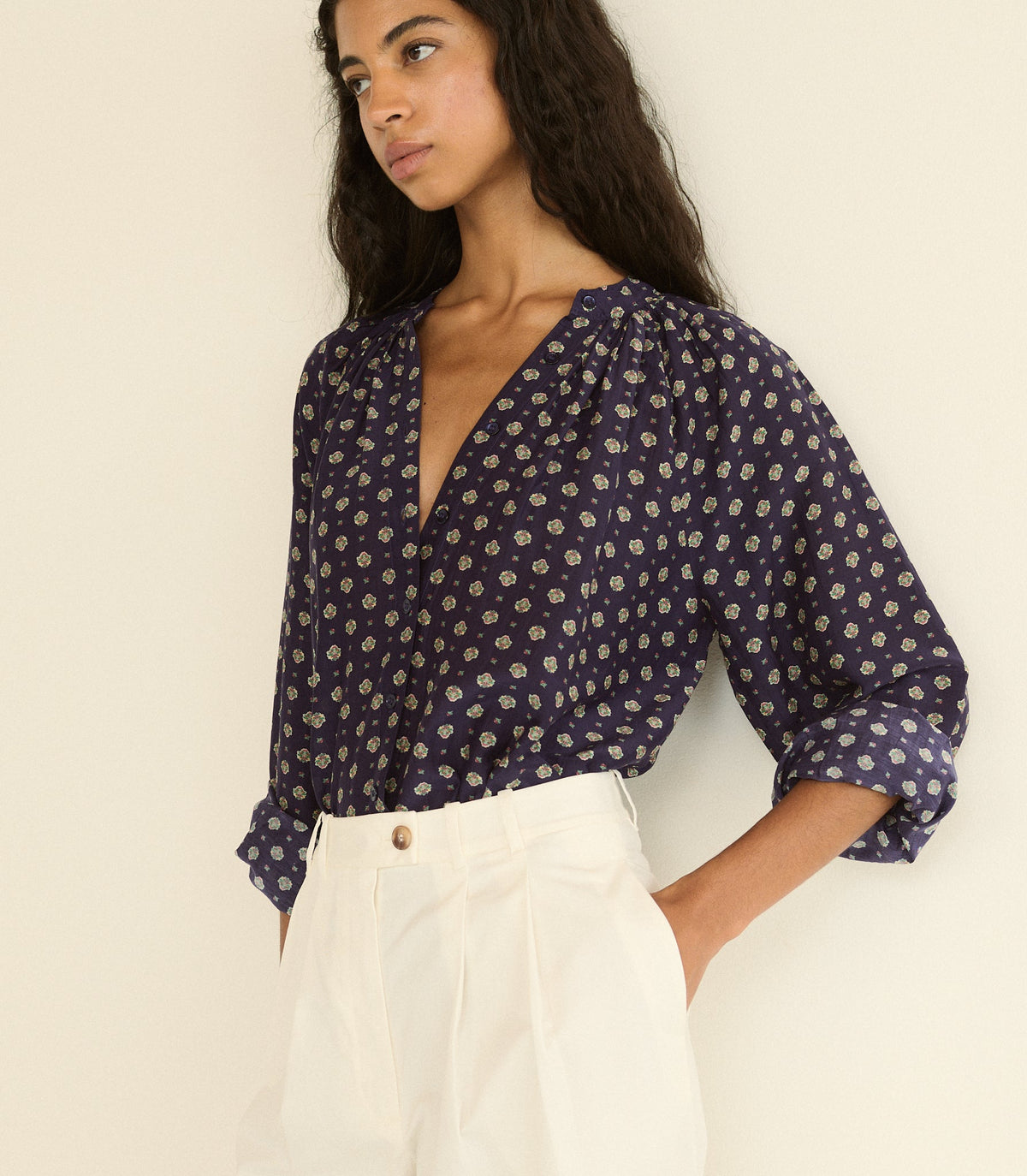 Julienne Top in Navy Cadiz Foulard - view 1
